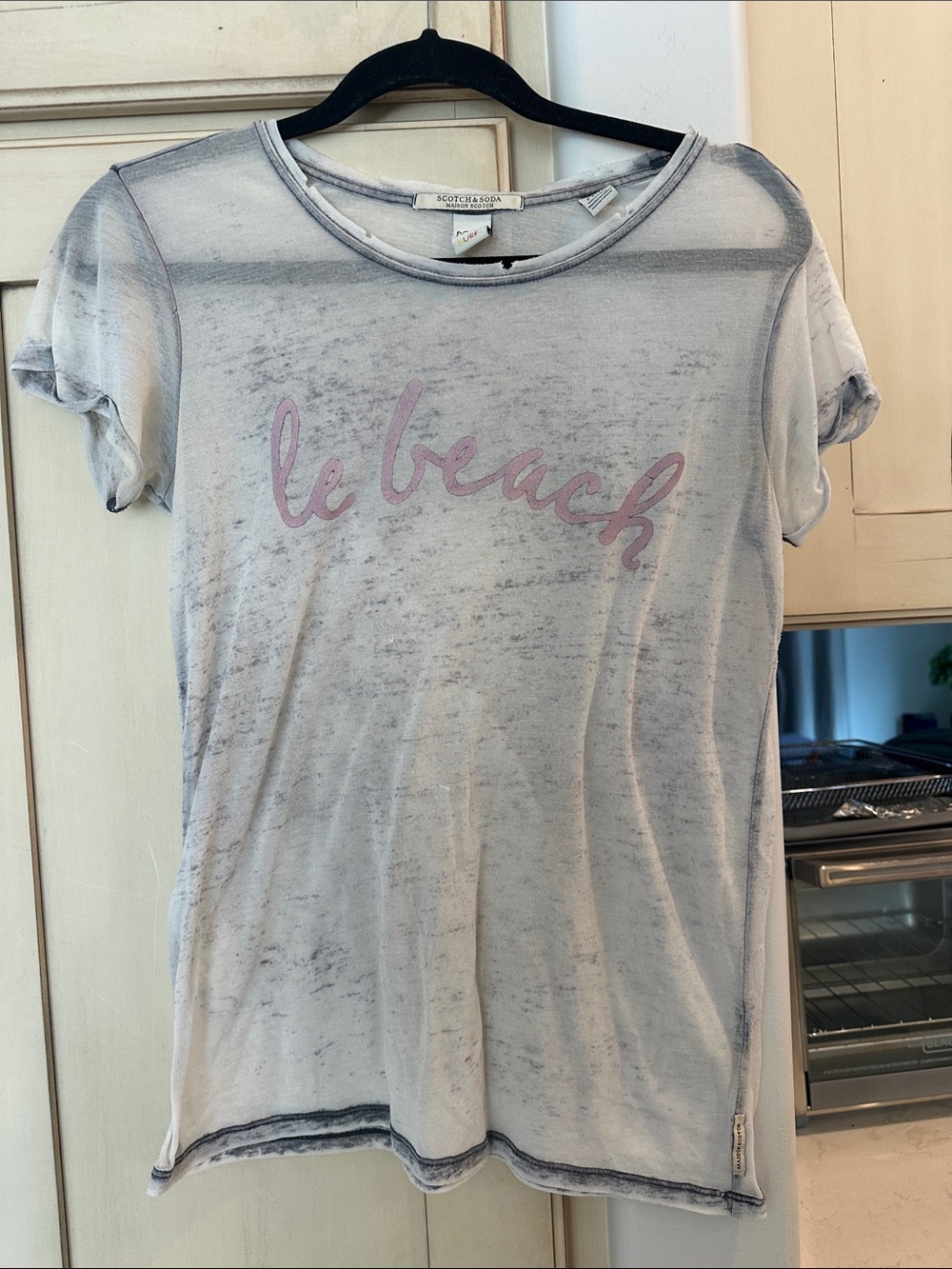 Le Beach Graphic Tee - Light Gray with Pink Script Scotch & Soda
